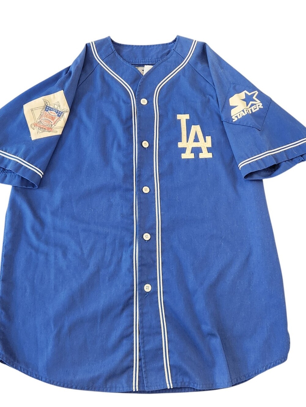 Vtg Rare MLB Los Angeles LA Dodgers Starter Blue Big Logo Baseball Jersey Size L